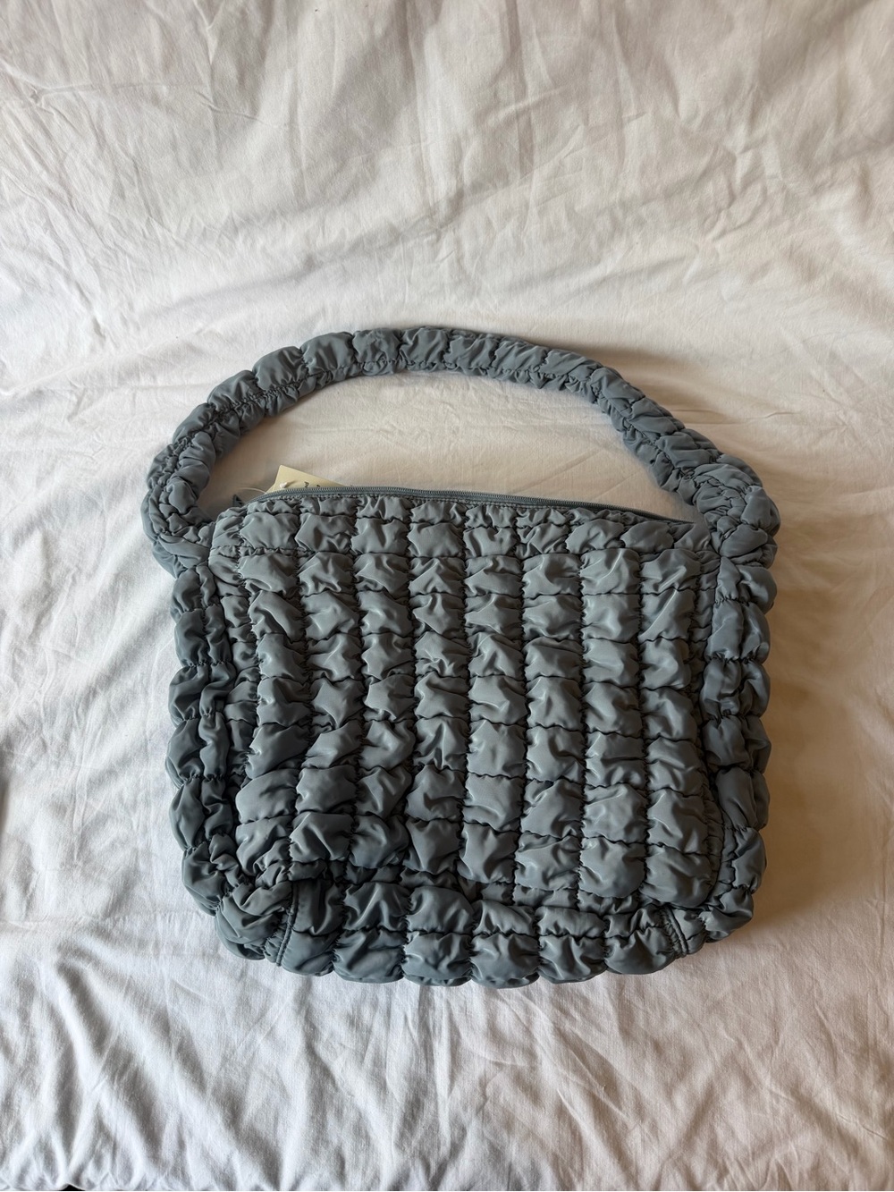Quilted Ruched Shoulder Bag in Gray